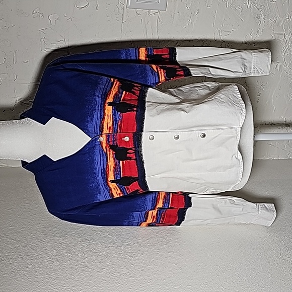 VTG Wrangler Blouse Top Shirt Button Down Longsleeve Horse Sunset Western L - Picture 1 of 16